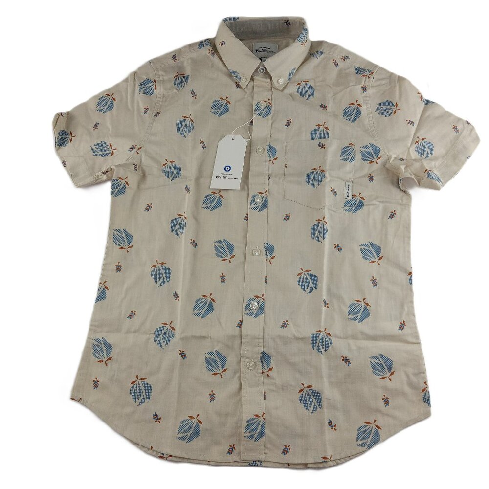 Ben Sherman Men's Short Sleeve Button Down Shirt Size Small Turtledove Floral